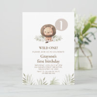 Niños modernos Wild One Lion Foliage 1er cumpleaño