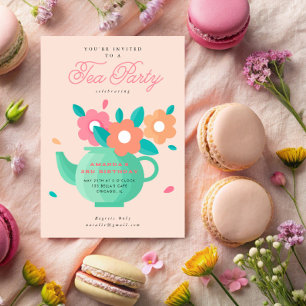 Invitación Niños modernos y educados Fiesta de té floral Cump