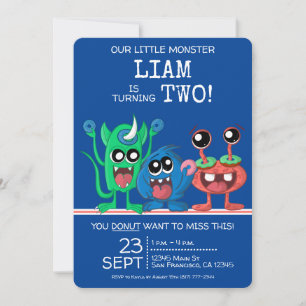 Invitación Niños Monstruitos Lindos Donut Cumpleaños 2
