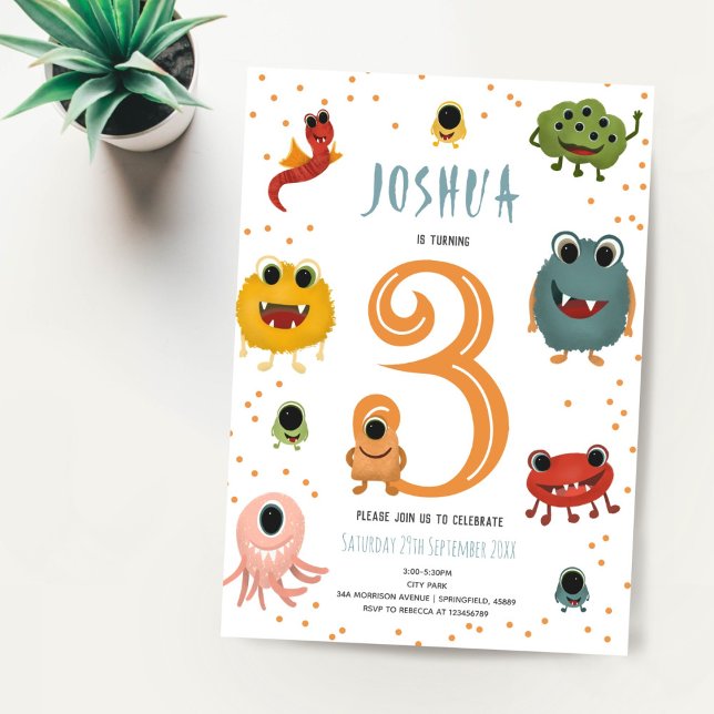 Invitación Niños Monstruo Azul Moderno Niños Alien Cumpleaños (Subido por el creador)