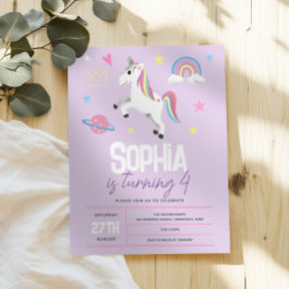 Invitación Niños morados con niños morados con unicornio