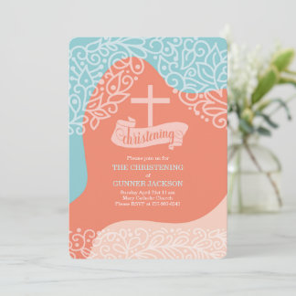 Invitación Niños Naranja y azul con cristianismo cruzado