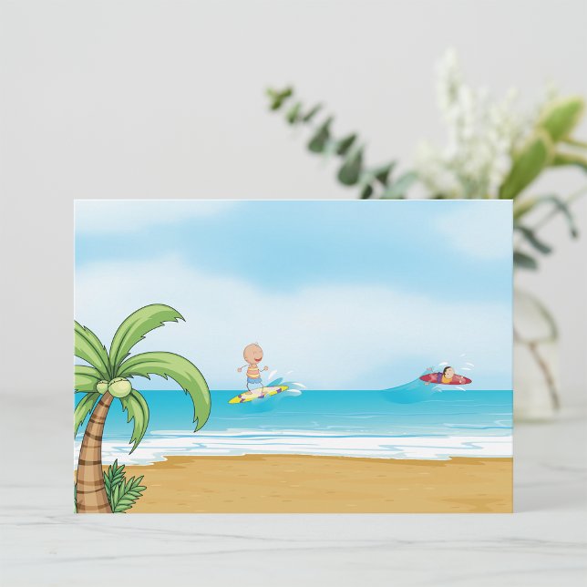 Invitación Niños navegando en la playa tropical Océano verani (Subido por el creador)