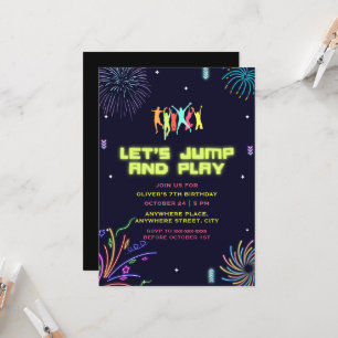 Invitación Niños neones trampoline park cumpleaños