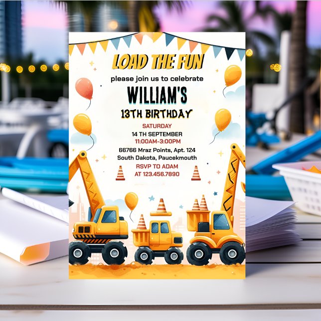 Invitación niños niños Camiones de construcción simples 5 año (Subido por el creador)