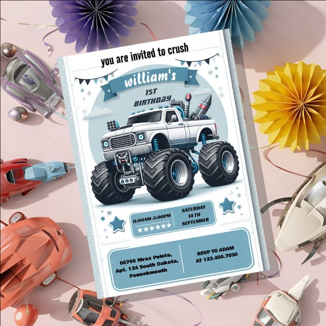 Invitación Niños niños niños niños coches cool camión monstru (Subido por el creador)