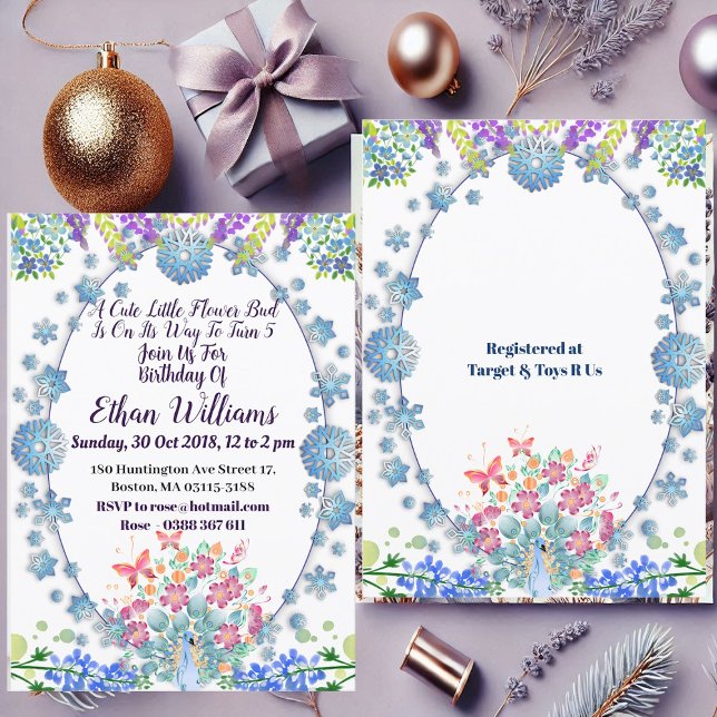Invitación Niños Oval suave azul pequeño flor Bud cumpleaños (Kids Soft Oval Blue Little Flower Bud Birthday Invitation)