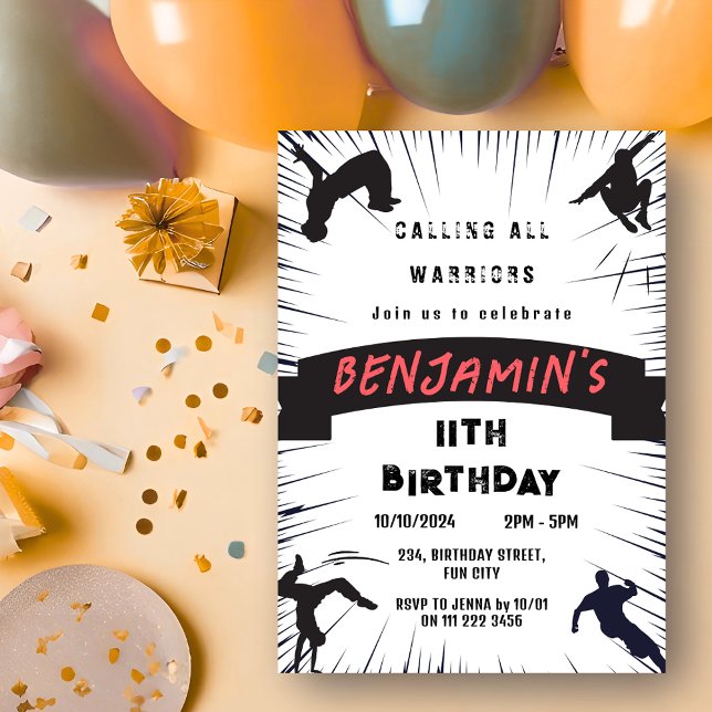 Invitación Niños Parkour Obstacle Course Fiesta Cumpleaños (Kids Parkour Obstacle Course Party Birthday Invitation)