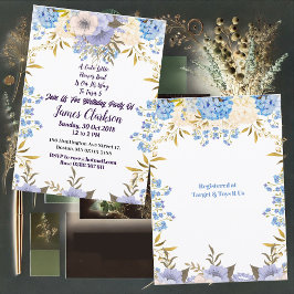 Invitación Niños Pastel Azul Pequeña Flor Bud Floral Cumpleañ