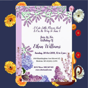 Invitación Niños Pastel azul suave Bud Lilac Hydrangea Cumple
