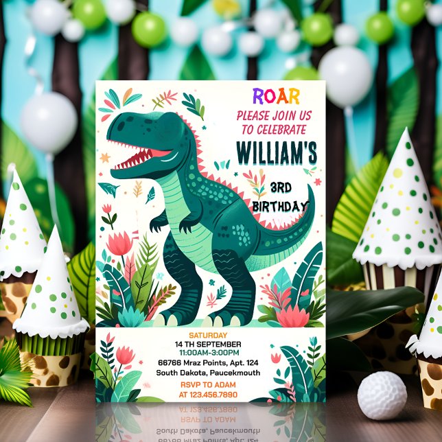 Invitación niños pequeños chicos lindos T 3 rex 3 cumpleaños (Subido por el creador)