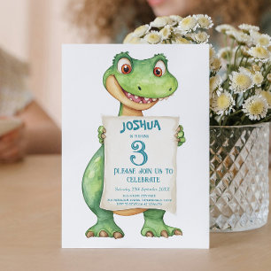 Invitación Niños pequeños dinosaurios verdes Fiesta de cumple