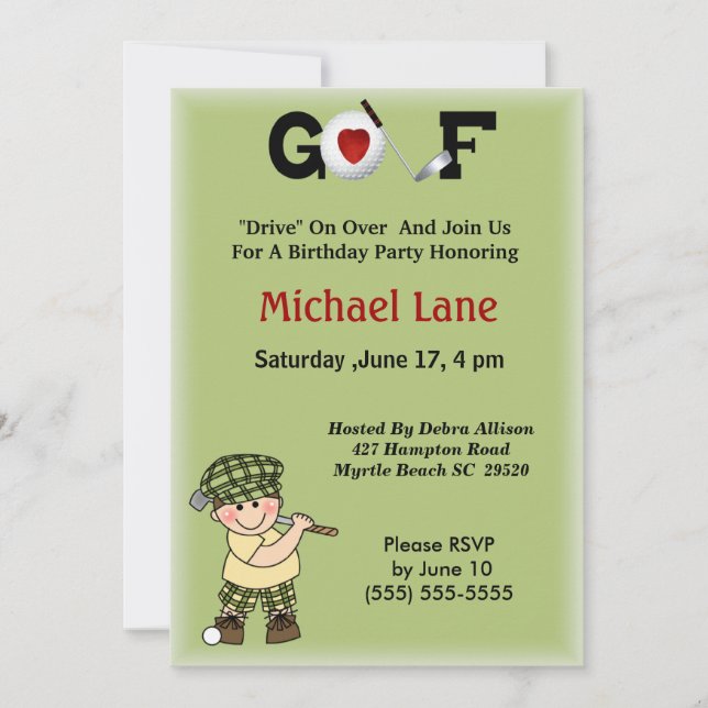 Invitación Niños Pequeños invitados golfistas (Anverso)