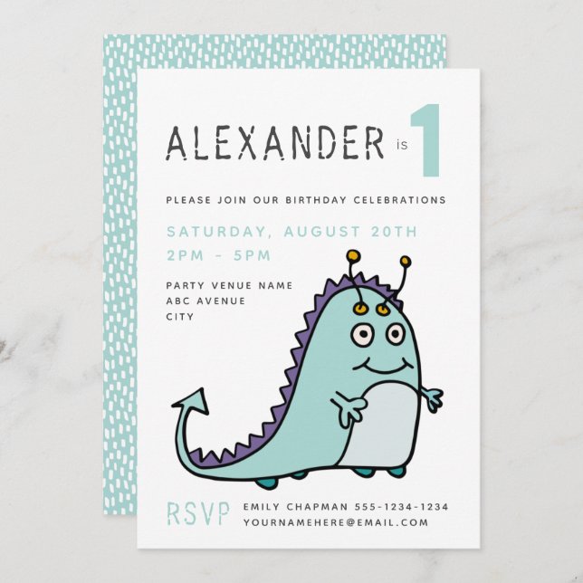 Invitación Niños pequeños monstruos Fiesta de primer cumpleañ (Anverso / Reverso)