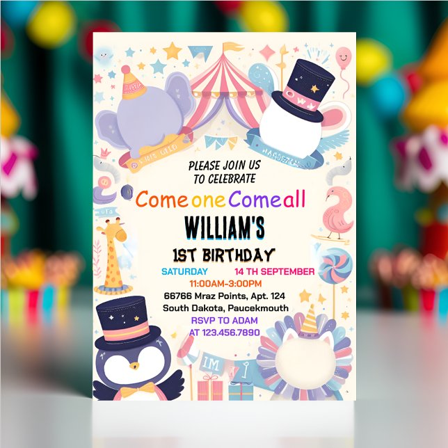 Invitación niños pequeños y lindos Carnaval Circus Show 1º cu (Subido por el creador)