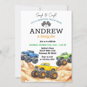 Invitación Niños personales Monster Truck Cumpleaños