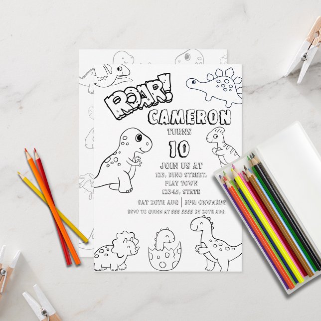 Invitación Niños personalizados colorean dinosaurios para niñ (Subido por el creador)