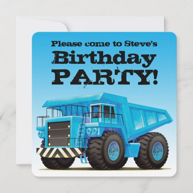 Invitación Niños Personalizados desechan camioneta constructo (Anverso)