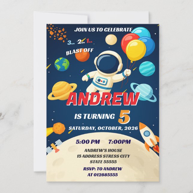 Invitación Niños personalizados Espacio Ultraterrestre Explos (Anverso)