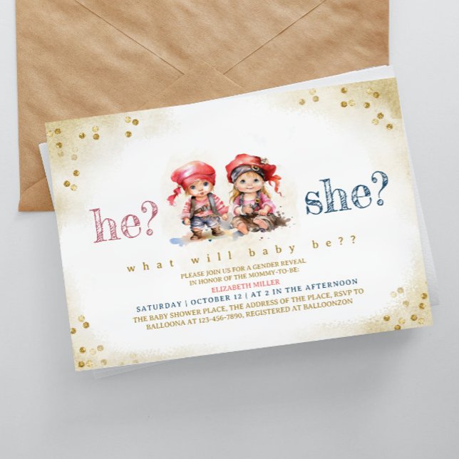 Invitación Niños piratas que él o ella revelan Baby Shower (Subido por el creador)