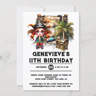 Invitación Niños piratas temática chicas del cofre del tesoro