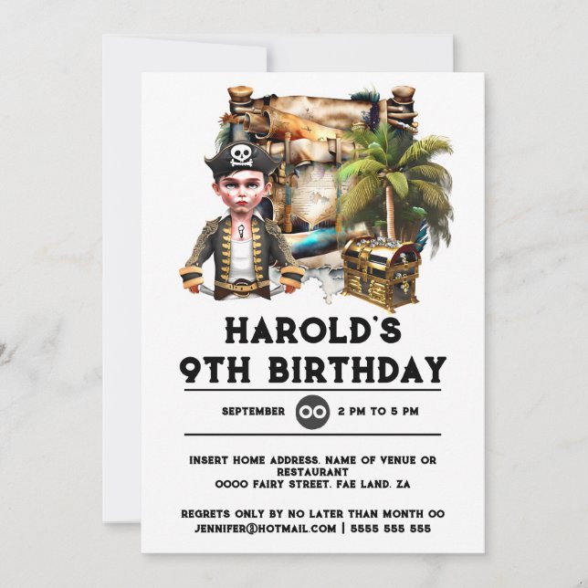 Invitación Niños piratas temática de cumpleaños tesoros de pe (Anverso)