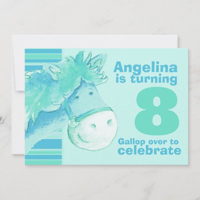 Invitación Niños pony trekking invitan al cumpleaños aqua cum (Anverso)
