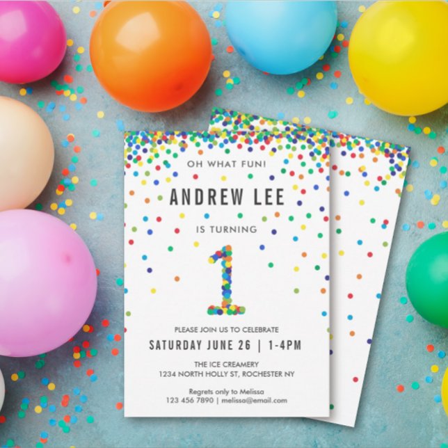 Invitación Niños primer Fiesta de cumpleaños, Confetti de col (Subido por el creador)