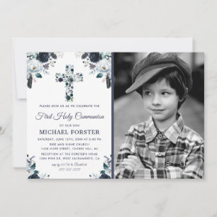 Invitación Niños Primera Comunión Cruz Floral Foto