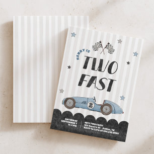 Invitación Niños Rápidos Acuarela Azul Coche de Carreras Cump