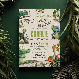 Invitación Niños Reptiles Primer Cumpleaños