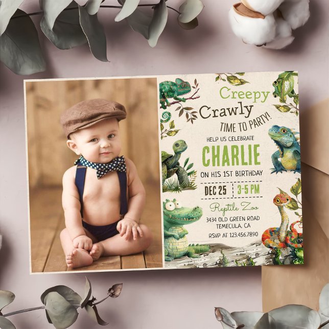Invitación Niños Reptiles Primera Foto de Cumpleaños (Subido por el creador)