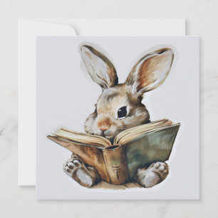 Invitación Niños retro de libros de lectura de conejo cutáneo
