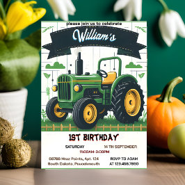 Invitación Niños retro niño fresco tractor primer cumpleaños