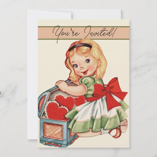 Invitación Niños retro-niños Chicas del corazón (Anverso)