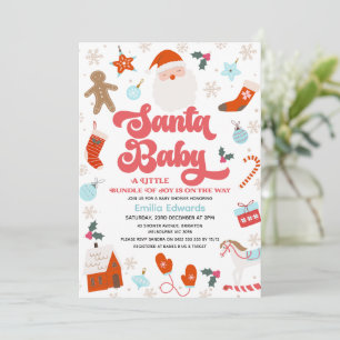 Invitación Niños Retro Rojos Azules Santa Baby Baby Shower