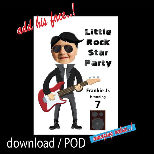 Invitación Niños 🎸 🤣 Rockstar Cumpleaños Guitar Funky Diver (Subido por el creador)