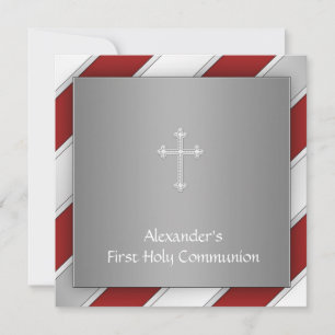 Invitación Niños Rojo y Plata Primera Comunión