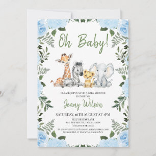 Invitación Niños Rosas azules follan Safari Baby Shower
