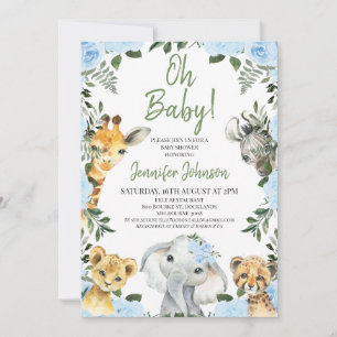 Invitación Niños Rosas azules Safari Animales Baby Shower