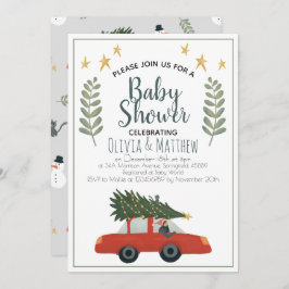Invitación Niños Rustic Cute Christmas Tree Stars Baby Shower