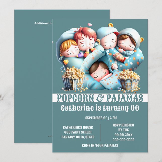Invitación Niños sacos de dormir palomitas de maíz pijamas fi (Anverso / Reverso)