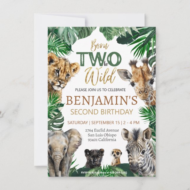Invitación Niños Safari Dos Años Salvajes (Anverso)
