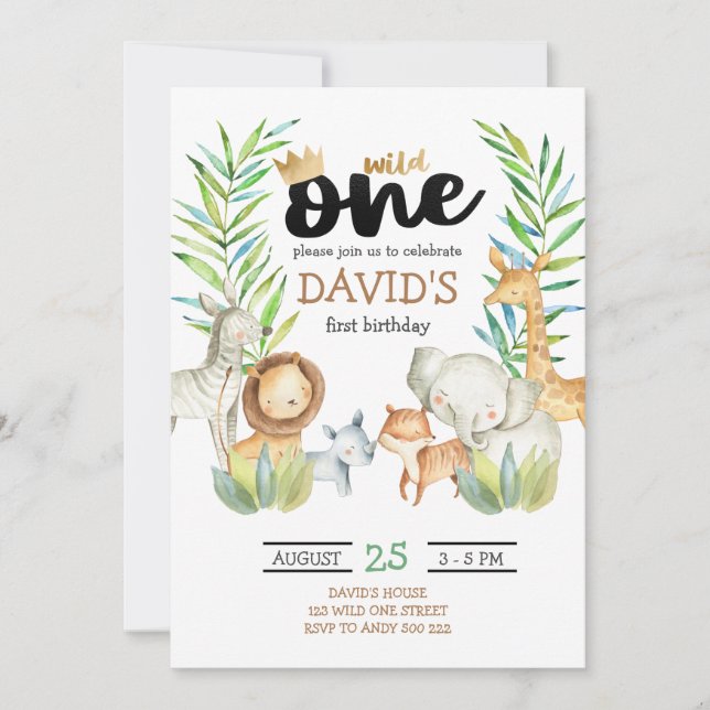 Invitación Niños Safari Wild One Jungle Cumpleaños (Anverso)