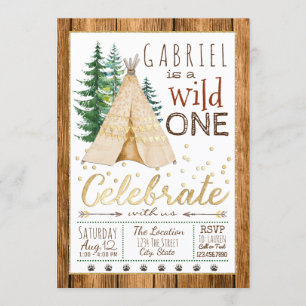 Invitación Niños Salvaje Uno TeePee Tribal Primera Cumpleaños
