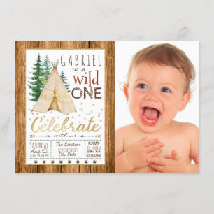 Invitación Niños Salvaje Uno TeePee Tribal Primera Cumpleaños