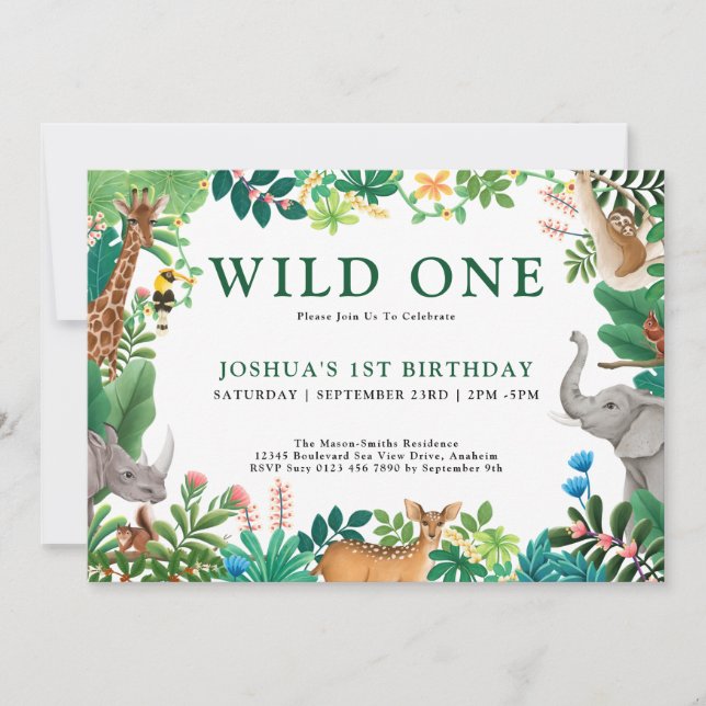 Invitación Niños salvajes animales salvajes de un Safari de l (Anverso)
