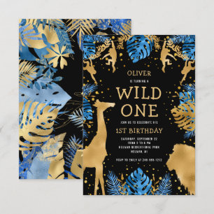 Invitación Niños salvajes Un primer cumpleaños Safari azul ne