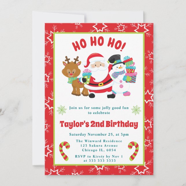 Invitación Niños Santa y Amigos Navidad Cumpleaños (Anverso)