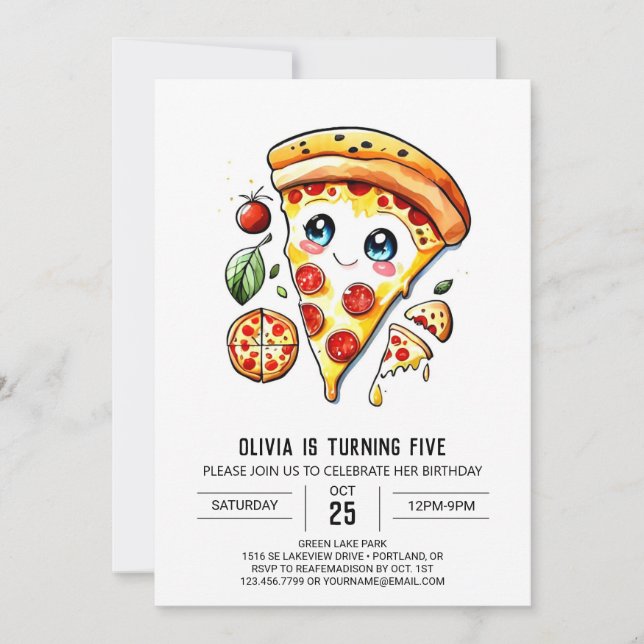 Invitación Niños simples Pizza Cumpleaños (Anverso)